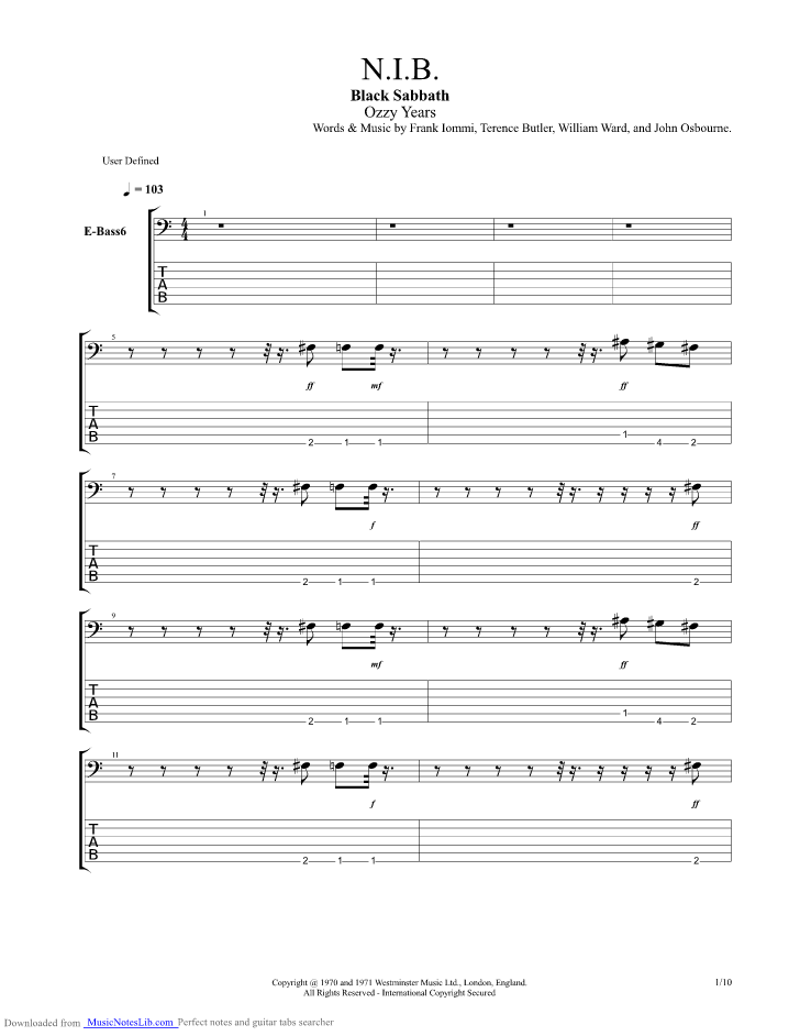 N.I.B guitar pro tab by Black Sabbath
