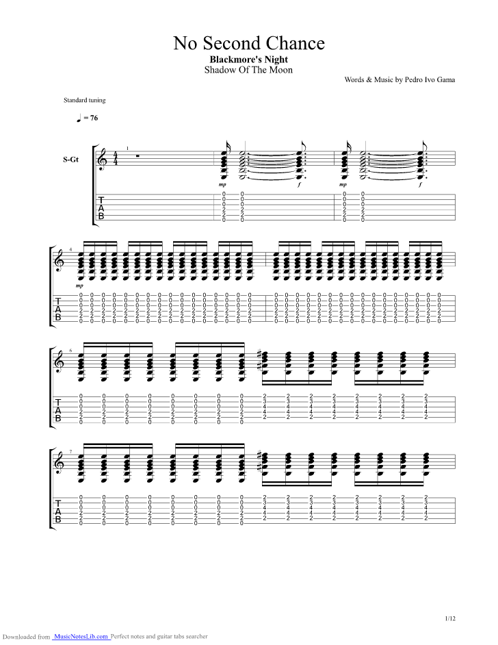 No Second Chance guitar pro tab by Blackmores Night