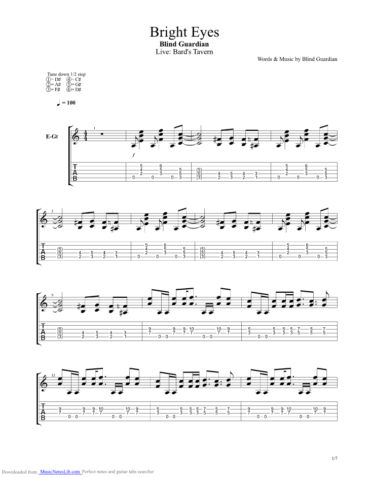 Bright Eyes guitar pro tab by Blind Guardian