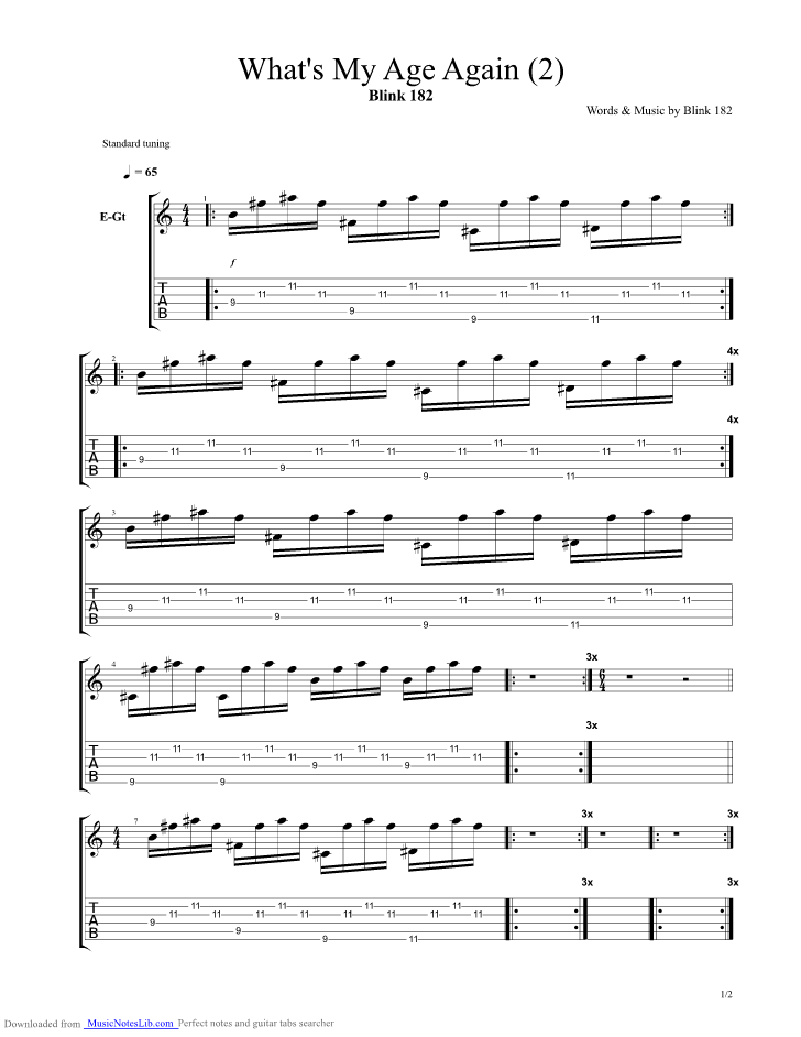 Whats My Age Again guitar pro tab by Blink 182
