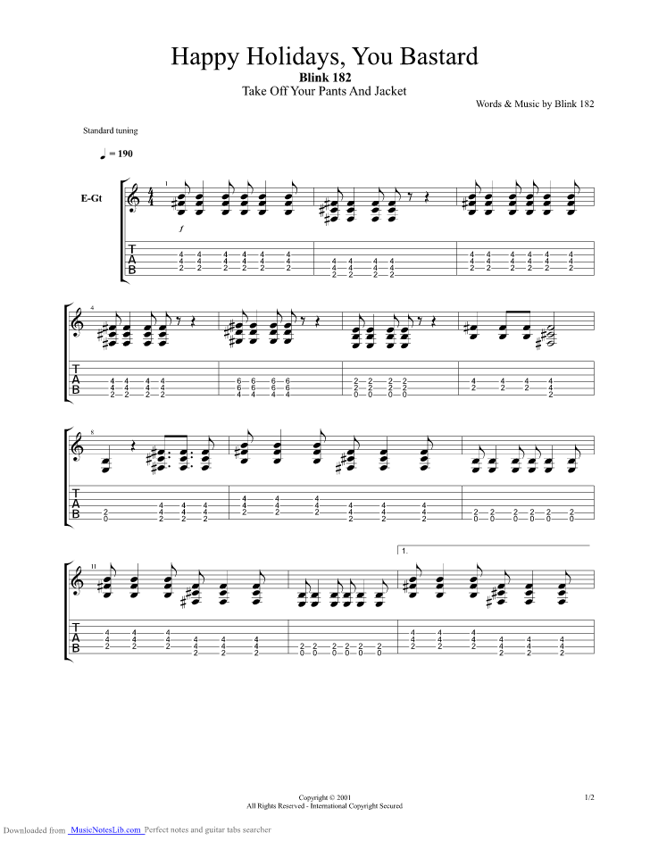 Happy Holidays You Bastard guitar pro tab by Blink 182