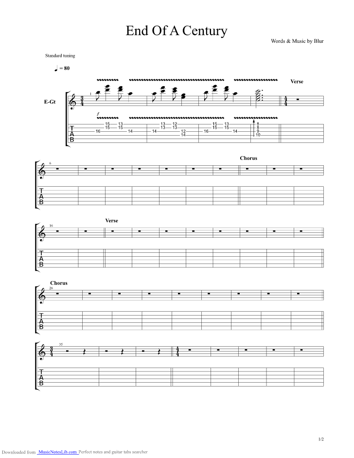 Parklife Guitar Tab / Song guitar pro tab by Blur