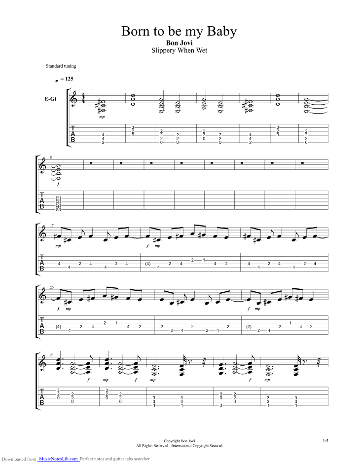 Born To Be My Baby guitar pro tab by Bon Jovi