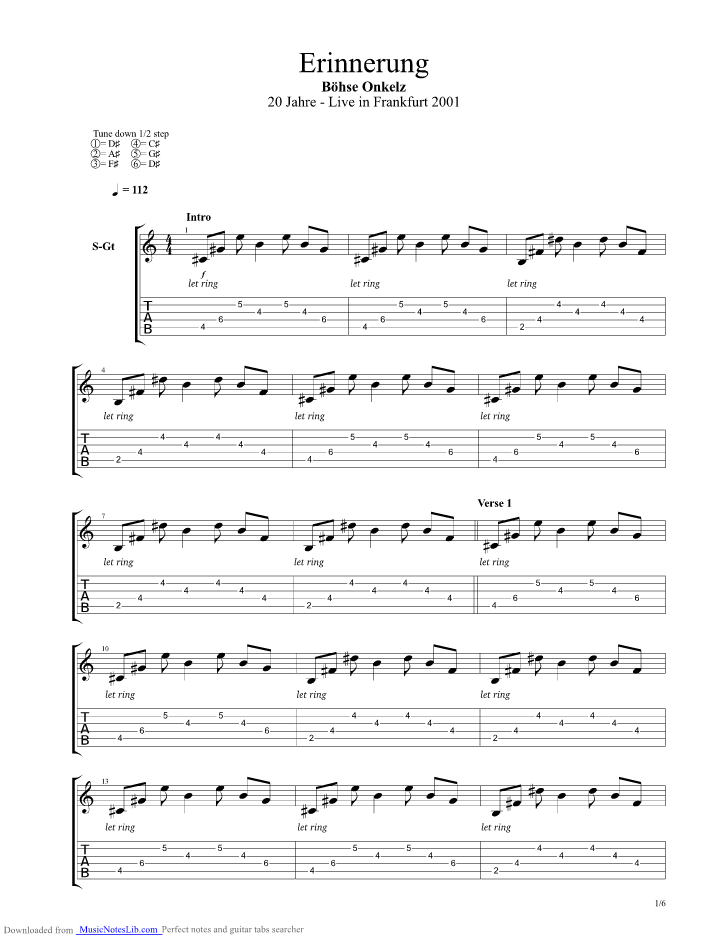 Erinnerung guitar pro tab by Boehse Onkelz