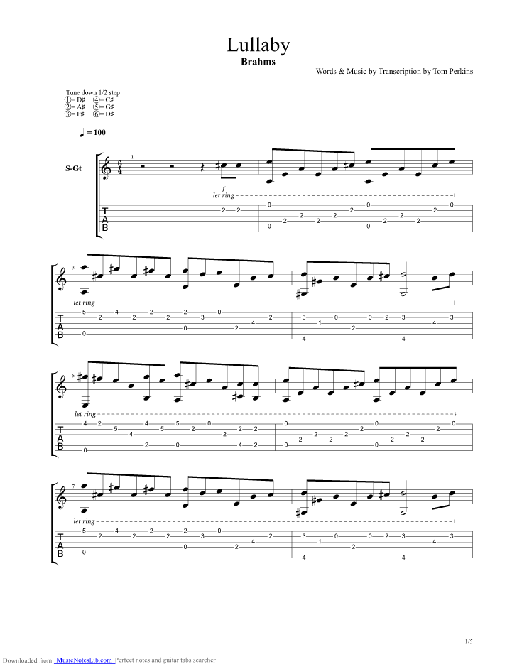 Lullaby guitar pro tab by Brahms