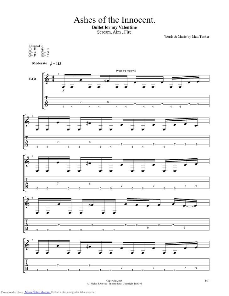 Ashes Of The Innocent guitar pro tab by Bullet For My Valentine