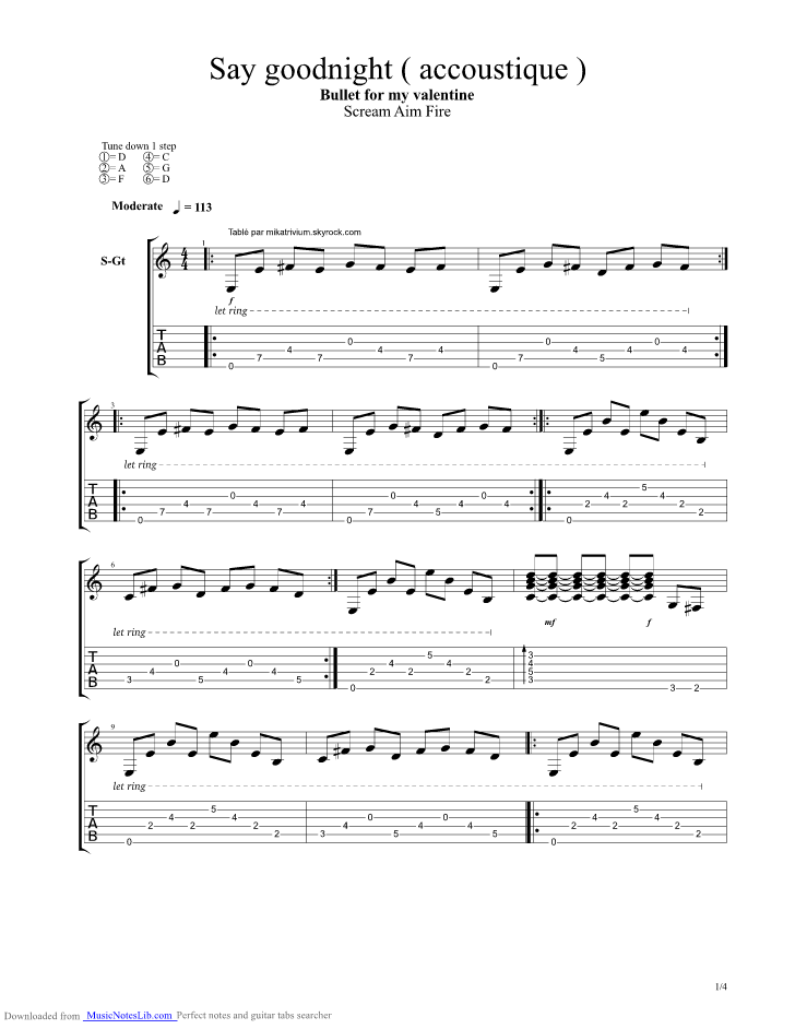 Say Goodnight Acoustic guitar pro tab by Bullet For My Valentine