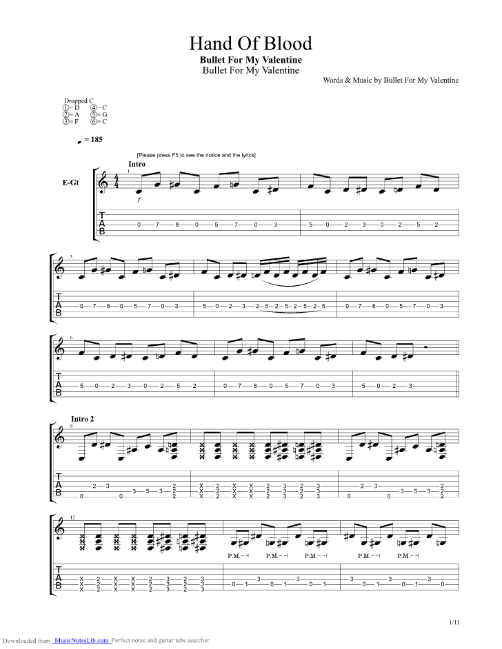 Hand Of Blood guitar pro tab by Bullet For My Valentine