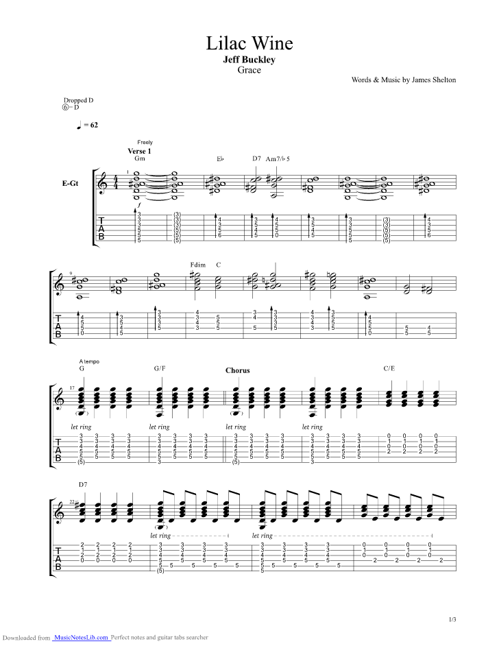 Lilac Wine guitar pro tab by Jeff Buckley