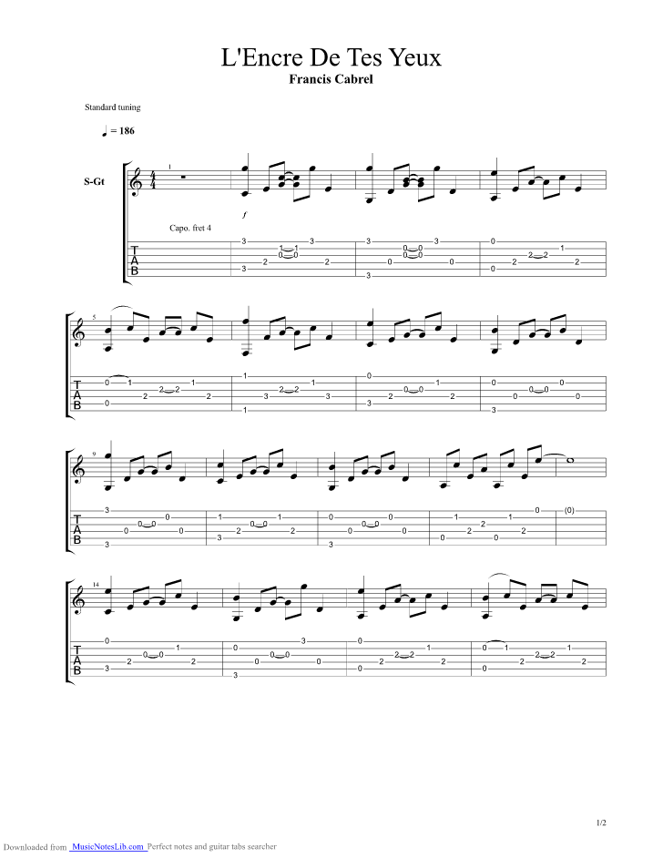 L Encre De Tes Yeux guitar pro tab by Francis Cabrel