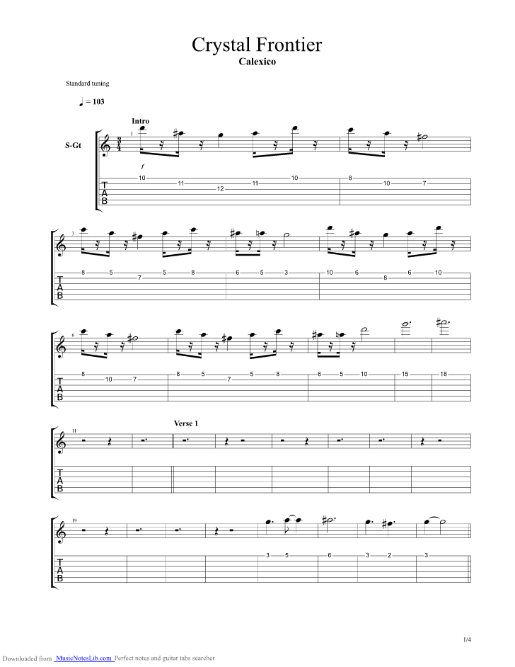 Crystal Frontier guitar pro tab by Calexico
