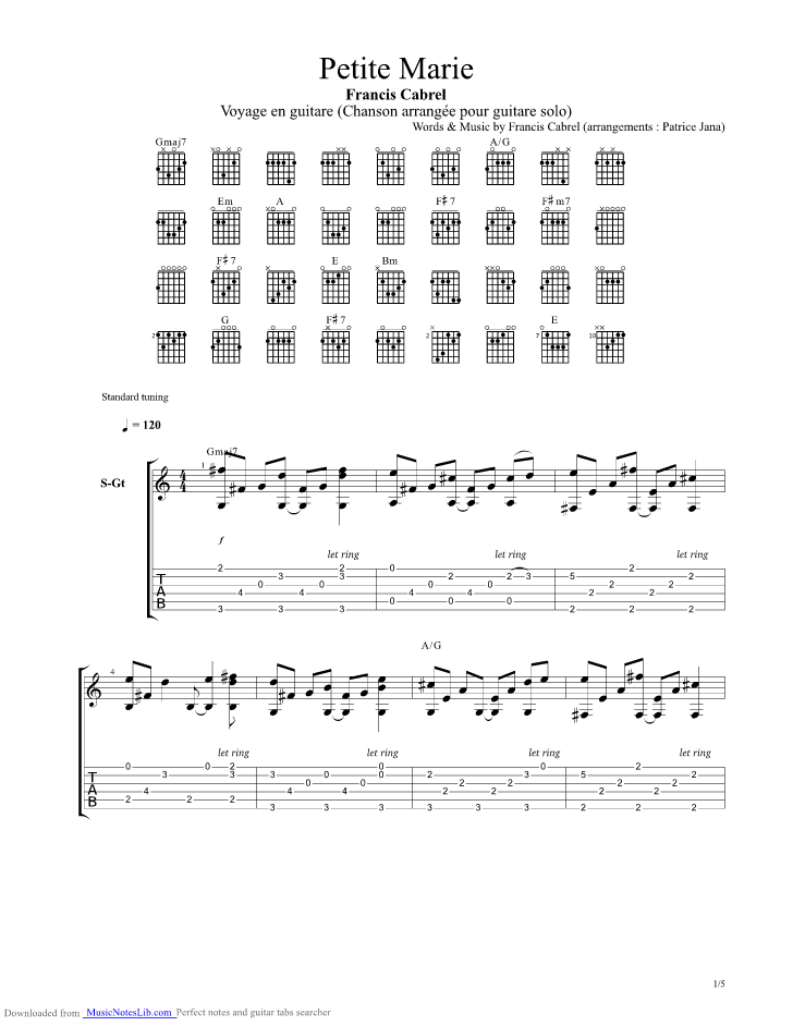 petite marie guitar pro tab by Francis Cabrel