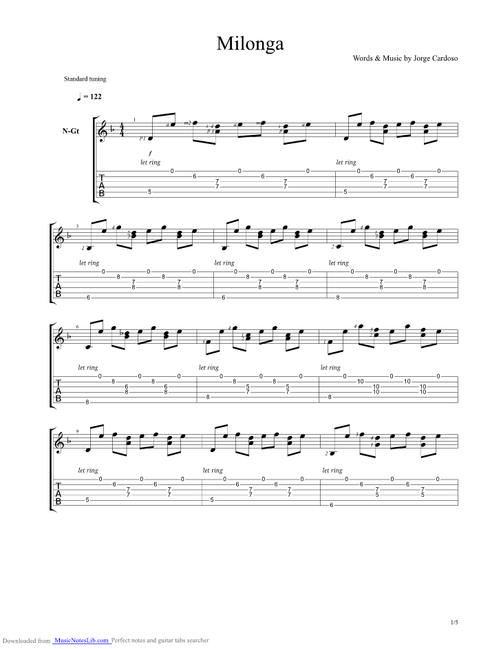 Milonga guitar pro tab by Cardoso