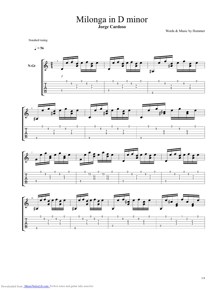 Milonga in d minor guitar pro tab by Cardoso