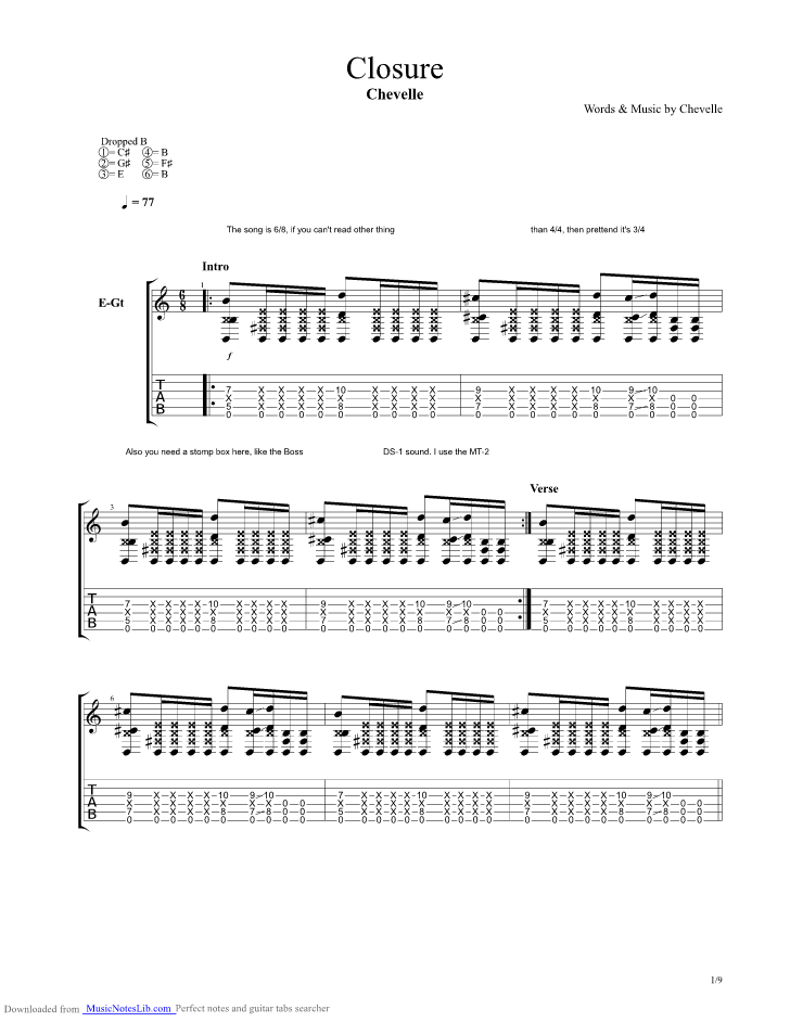 Closure guitar pro tab by Chevelle