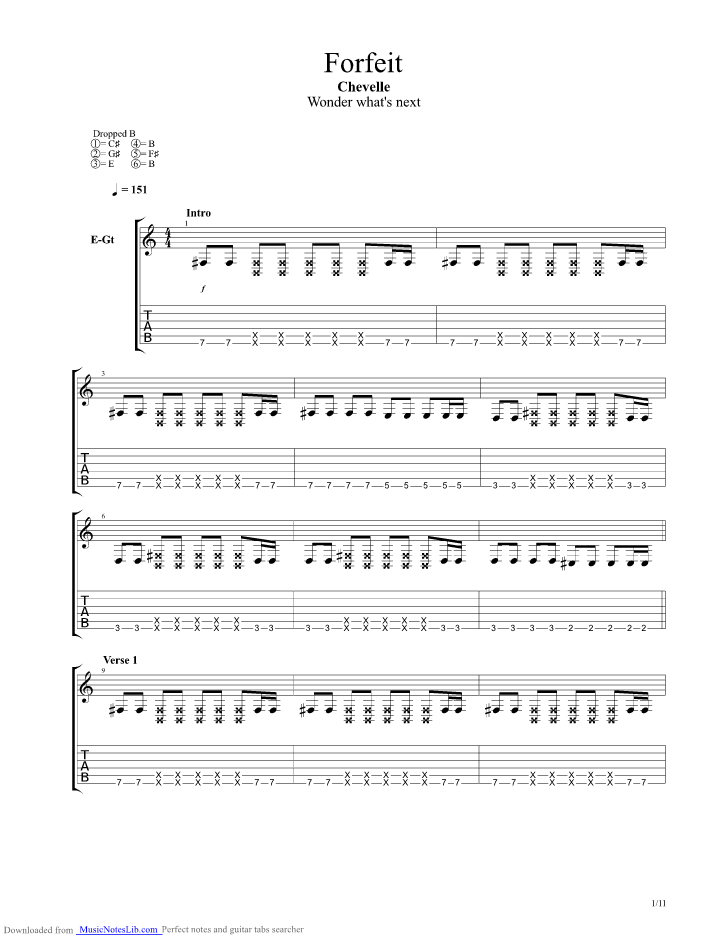 Forfeit guitar pro tab by Chevelle