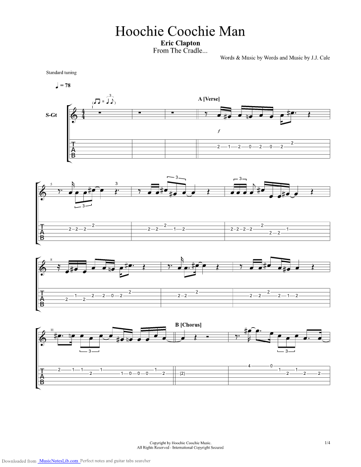 Hoochie Coochie Man guitar pro tab by Eric Clapton