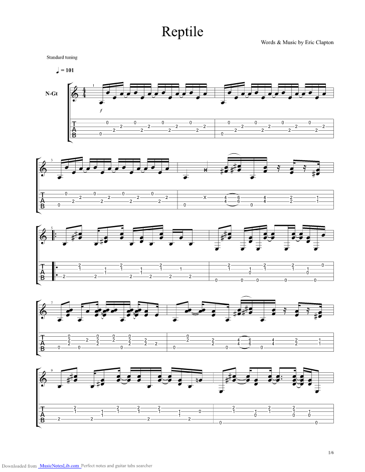 Reptile guitar pro tab by Eric Clapton