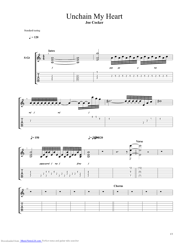 Unchain My Heart guitar pro tab by Joe Cocker