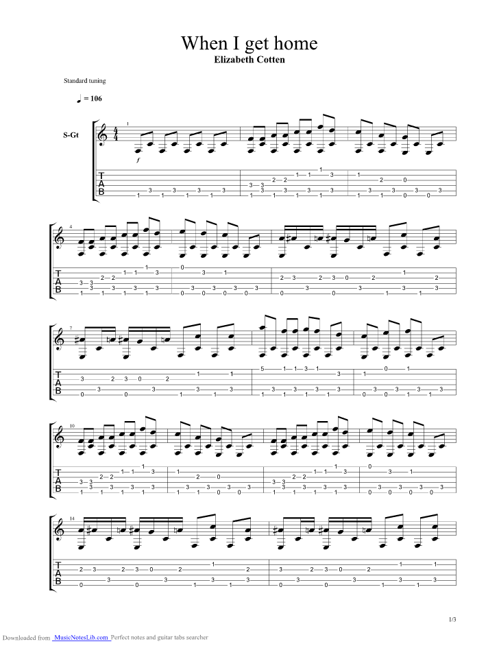 When I Get Home guitar pro tab by Elizabeth Cotten