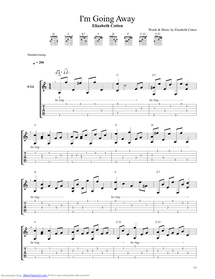 I m Going Away guitar pro tab by Elizabeth Cotten