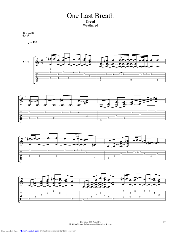 One Last Breath guitar pro tab by Creed