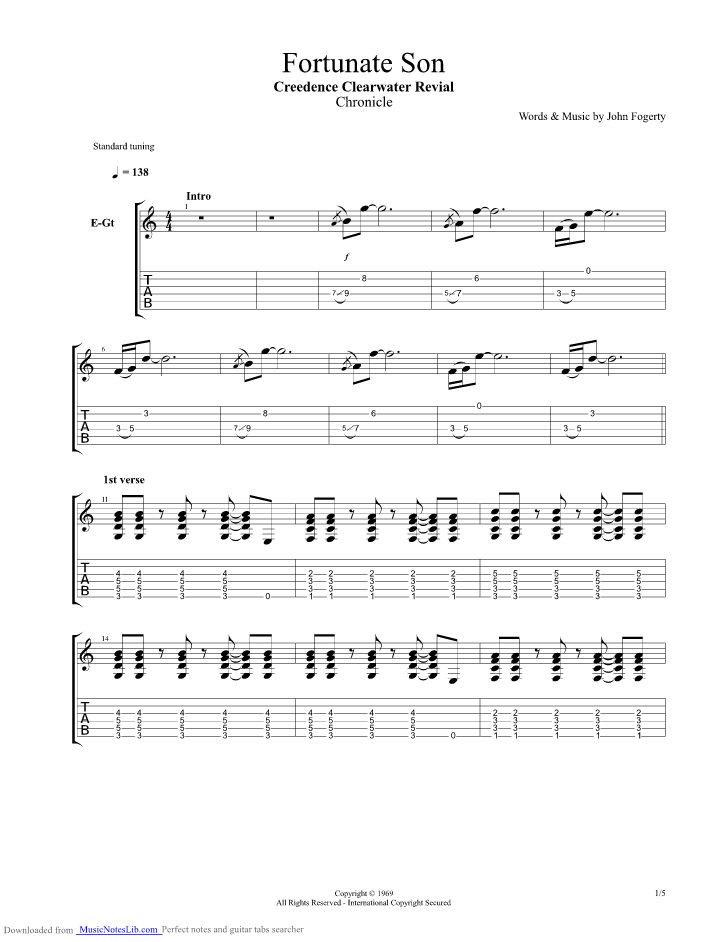 Fortunate Son guitar pro tab by Creedence Clearwater Revival