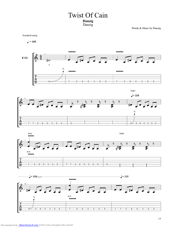 Twist Of Cain guitar pro tab by Danzig