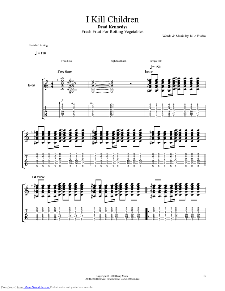 I Kill Children guitar pro tab by Dead Kennedys