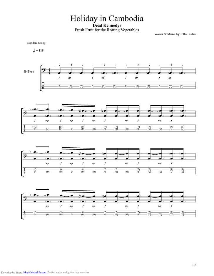 Holiday In Cambodia guitar pro tab by Dead Kennedys
