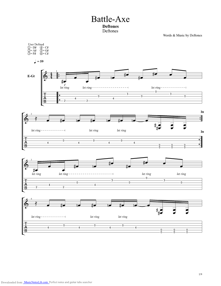 Battleaxe guitar pro tab by Deftones