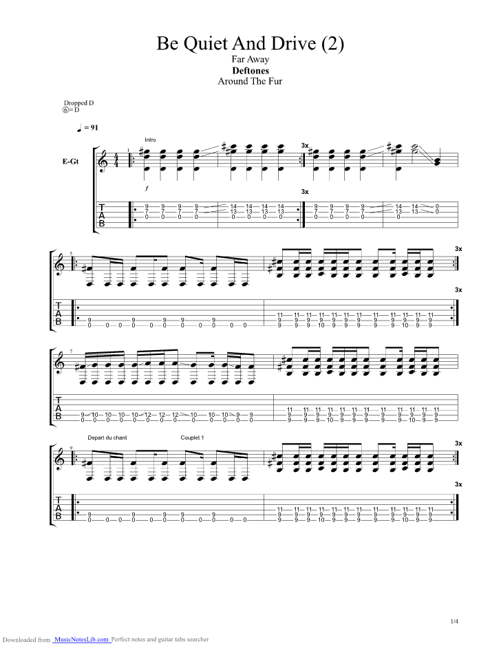 Be Quiet And Drive guitar pro tab by Deftones