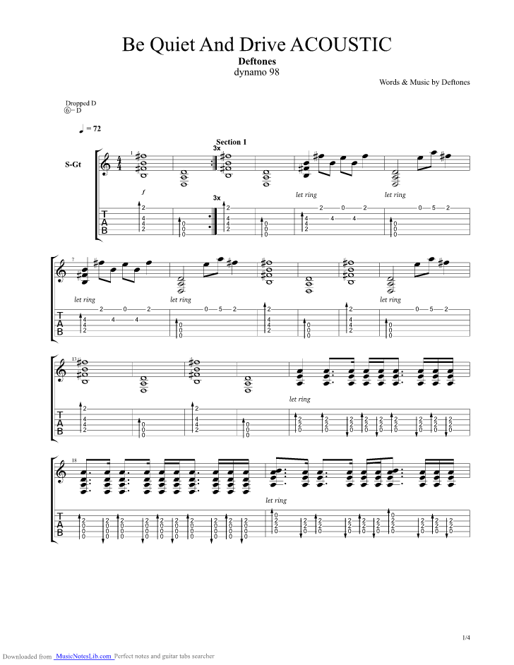 Be Quiet And Drive Acoustic guitar pro tab by Deftones