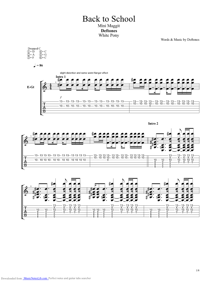 Back To School guitar pro tab by Deftones