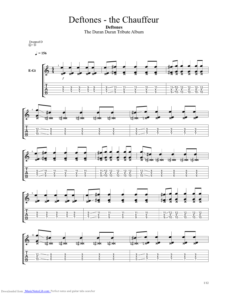 Chauffeur guitar pro tab by Deftones