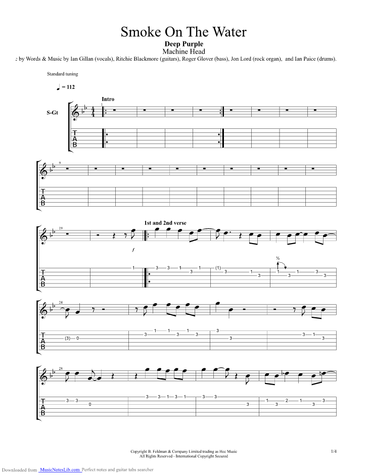Smoke On The Water guitar pro tab by Deep Purple