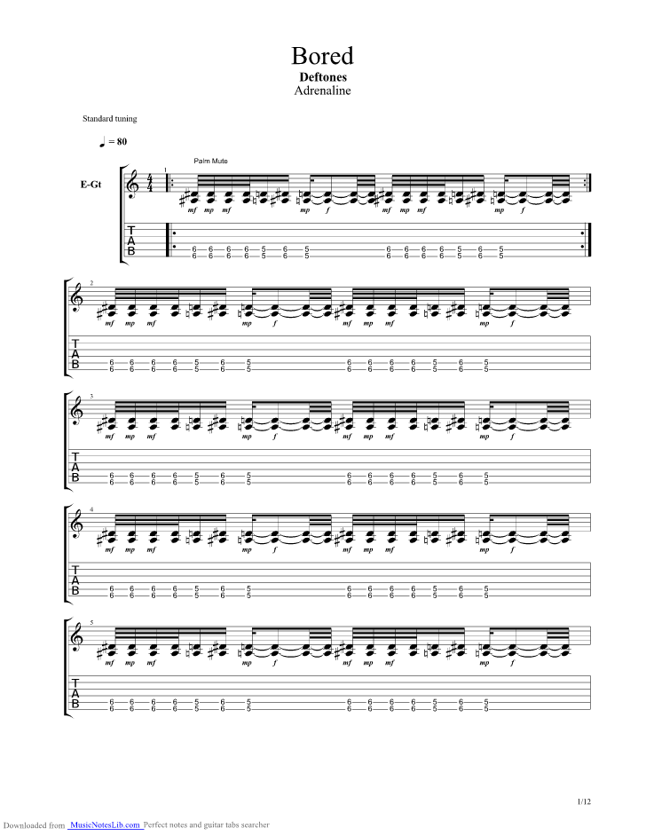 Bored guitar pro tab by Deftones