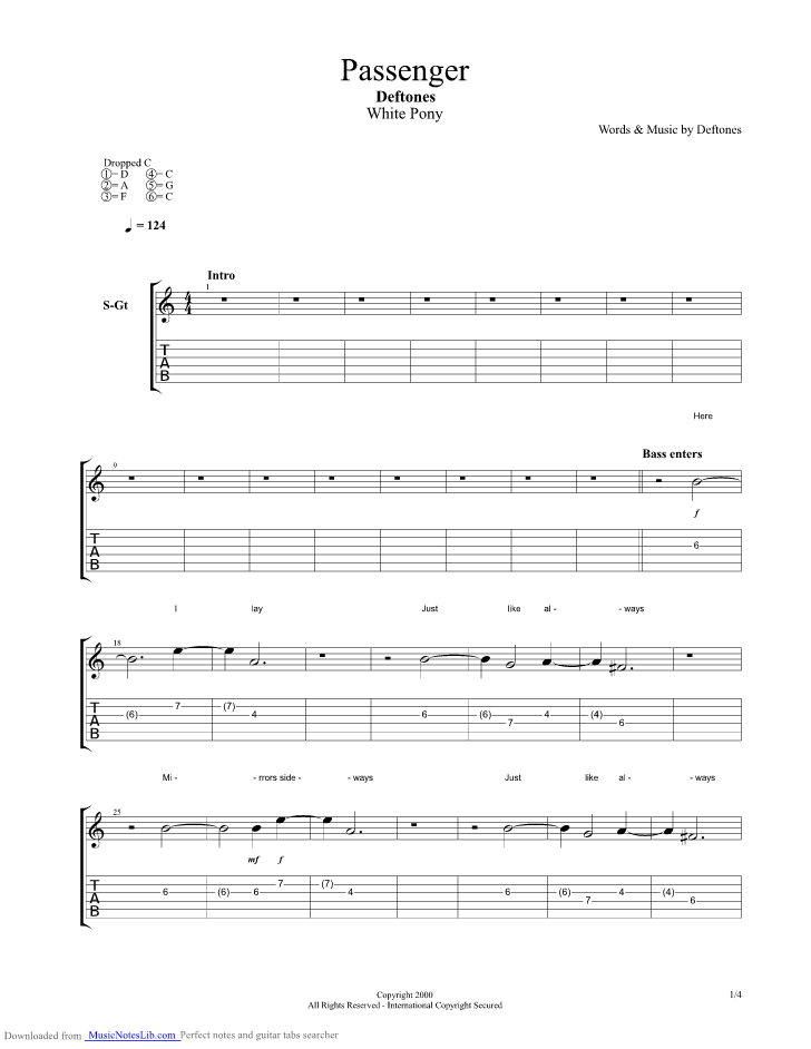 Passenger guitar pro tab by Deftones