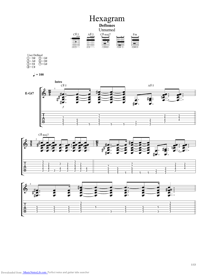 Hexagram guitar pro tab by Deftones