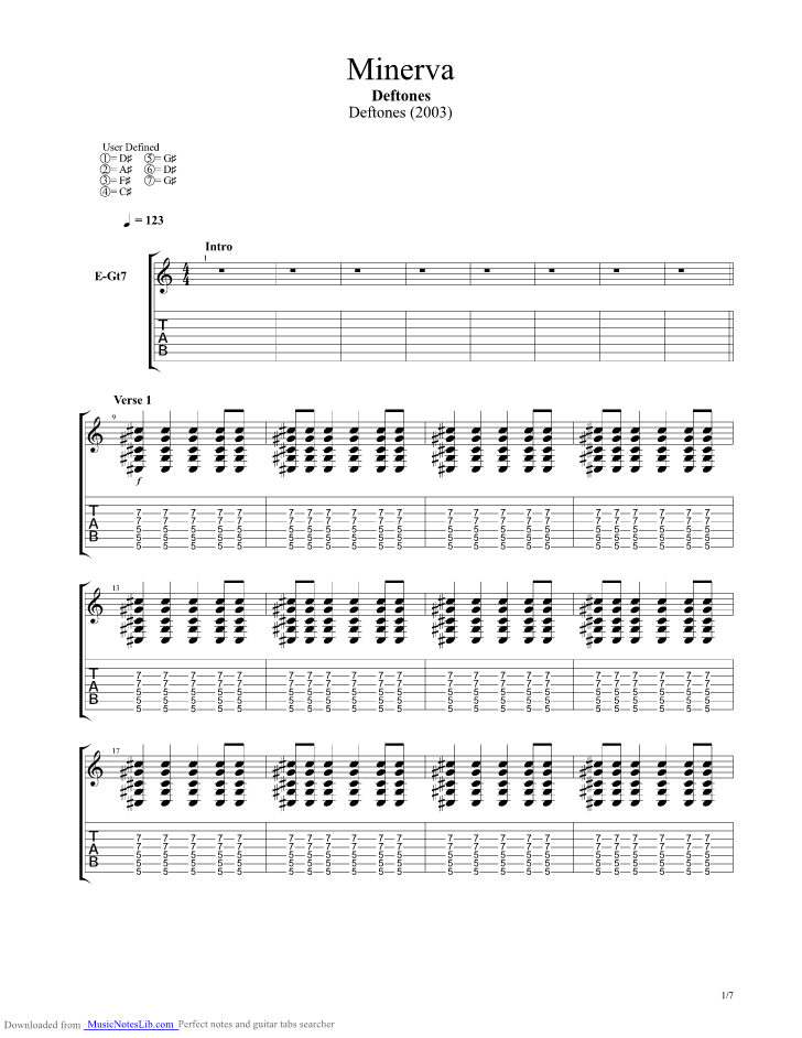 Minerva guitar pro tab by Deftones