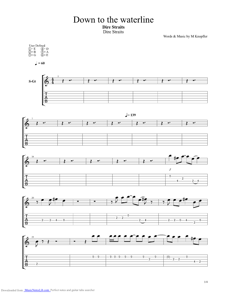Down To The Waterline guitar pro tab by Dire Straits