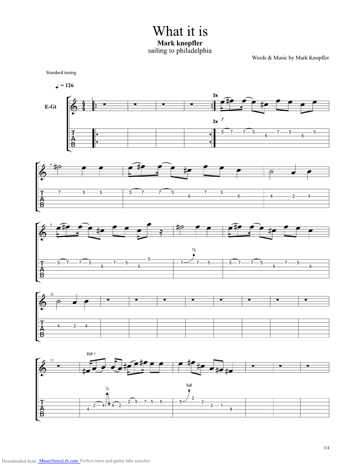 What It Is guitar pro tab by Dire Straits