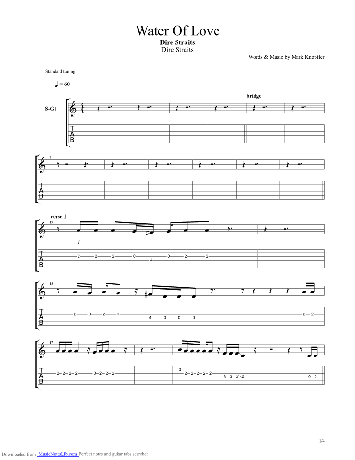 Water Of Love guitar pro tab by Dire Straits
