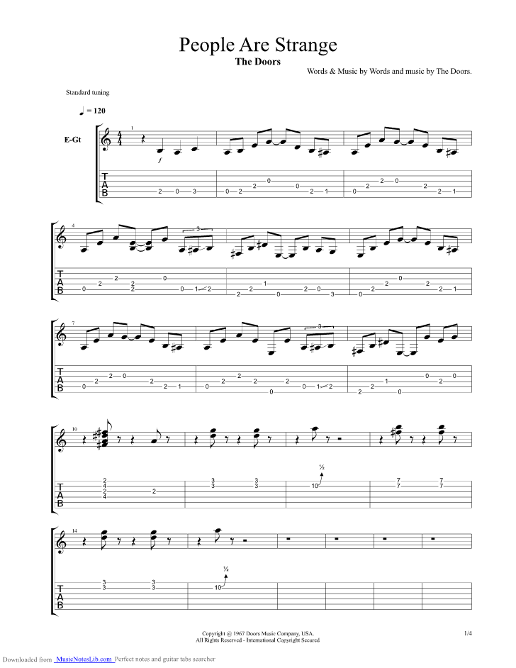 People Are Strange guitar pro tab by Doors