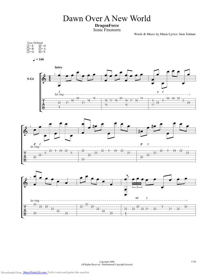 Dawn Over A New World guitar pro tab by Dragonforce