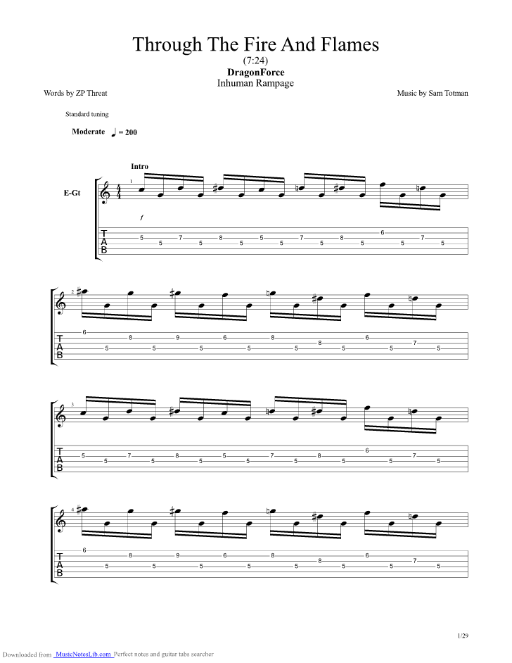 Through The Fire And Flames guitar pro tab by Dragonforce
