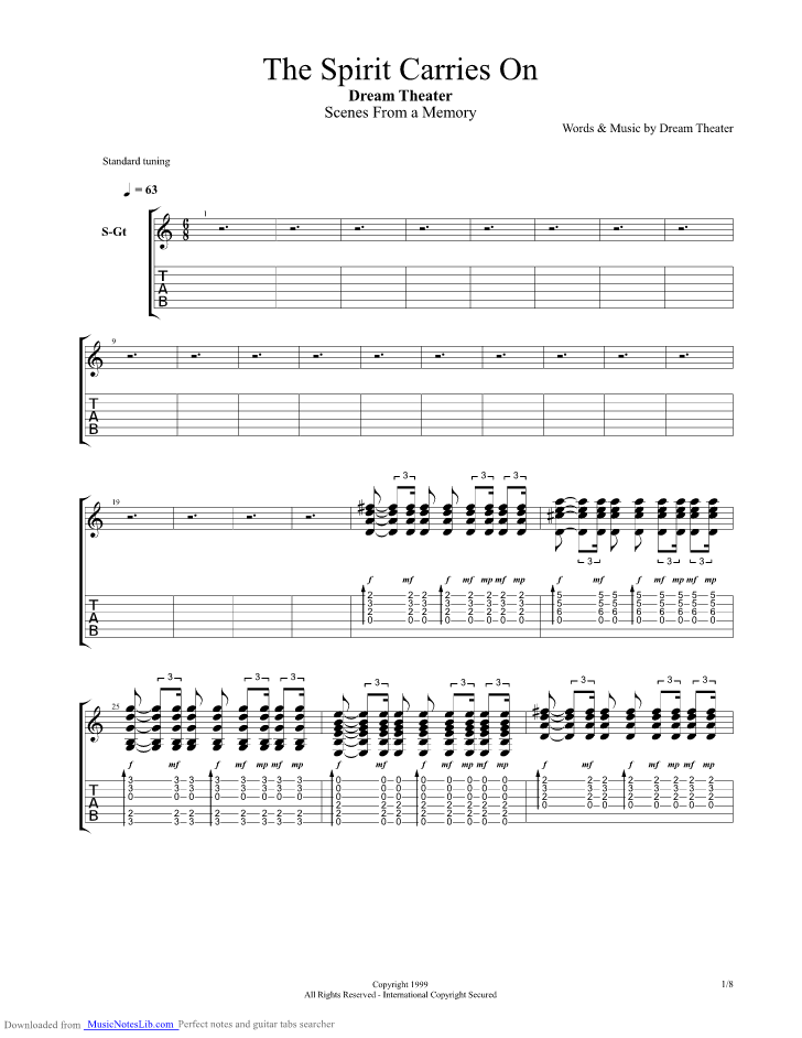 Belajar Chord Gitar “Spirit Carries On” Dream Theater » TAB