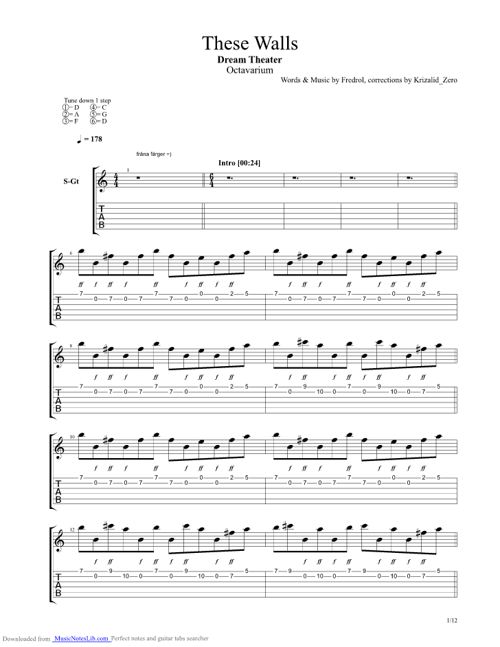 These Walls guitar pro tab by Dream Theater