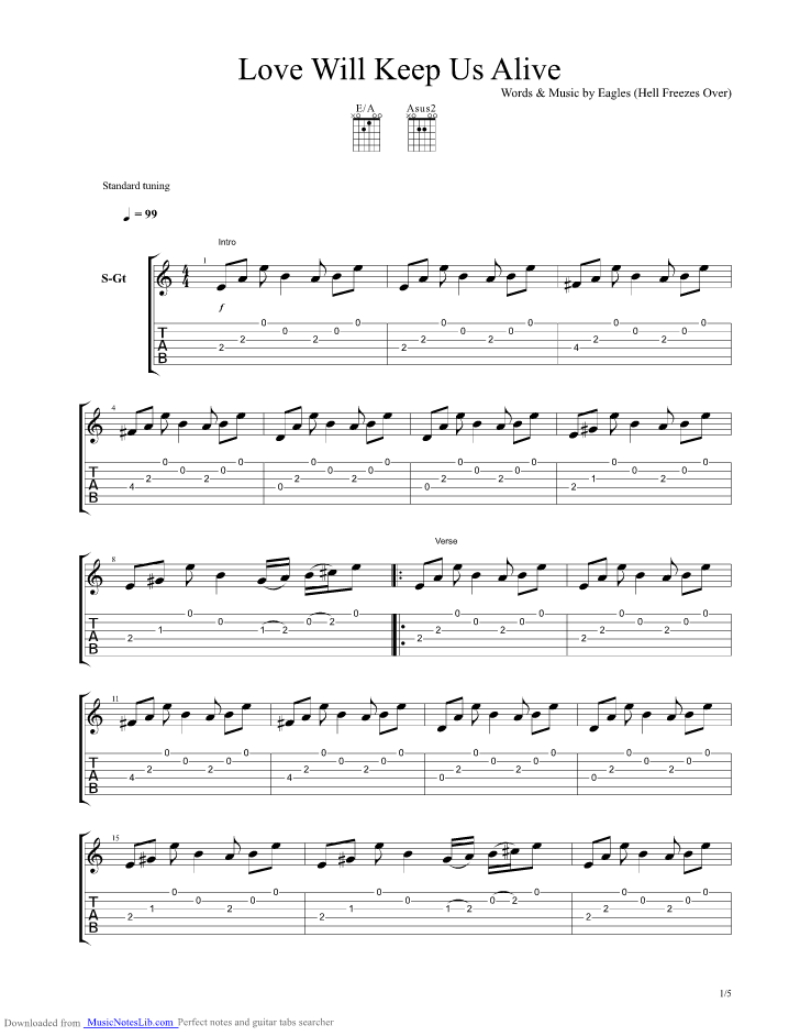 Love Will Keep Us Alive guitar pro tab by Eagles
