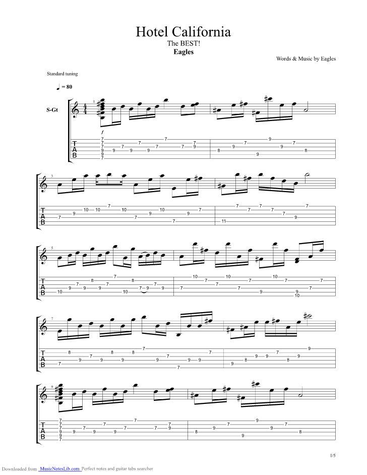 Hotel California guitar pro tab by Eagles